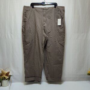 A New Day Womens 20W Dark Brown Stretch Straight Relaxed Cuffed Ankle Pants NWT